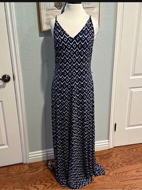 LOFT Navy and White Geometric Maxi Dress